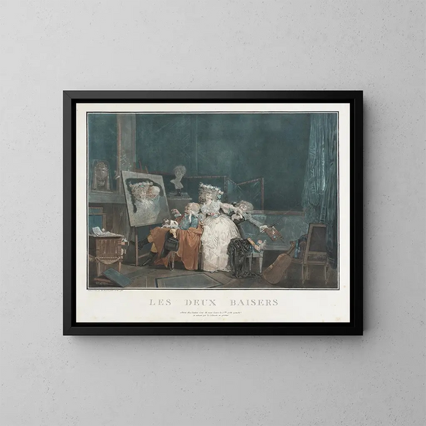 De Twee Kussen - Philibert-Louis Debucourt — ingelijst kunstwerk aan de muur