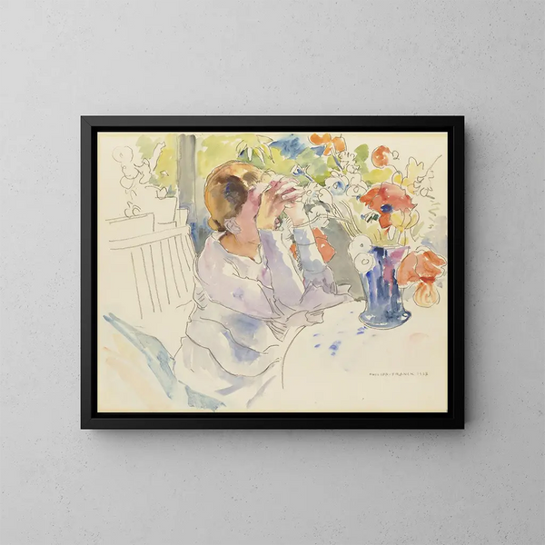 Vrouw met een boeket bloemen - Philipp Franck — ingelijst kunstwerk aan de muur