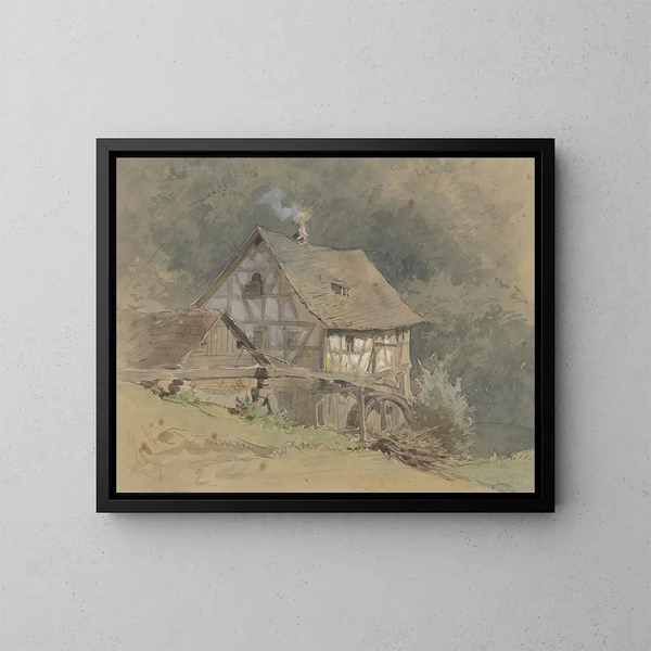 van een watermolen in vakwerk - Philipp Rumpf — ingelijst kunstwerk aan de muur