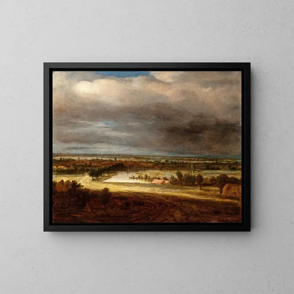 Panoramisch landschap met een dorp - Philips Koninck — ingelijst kunstwerk aan de muur