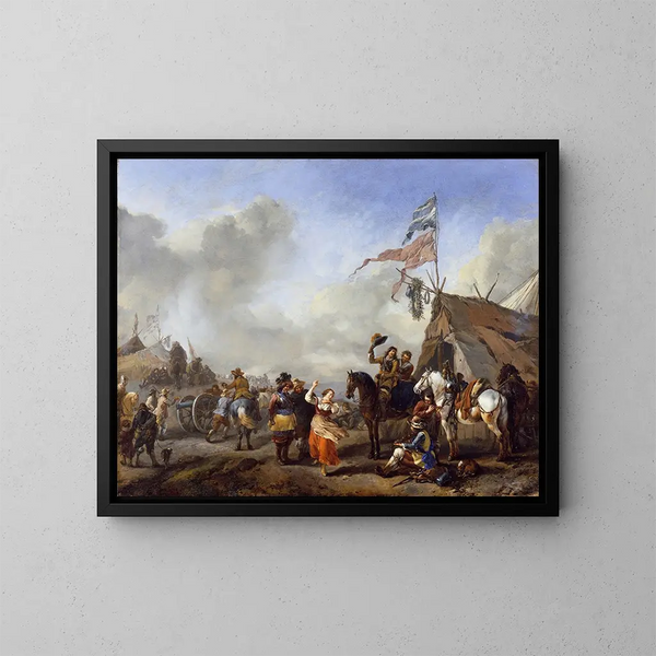 Een kamp scène - Philips Wouwerman — ingelijst kunstwerk aan de muur
