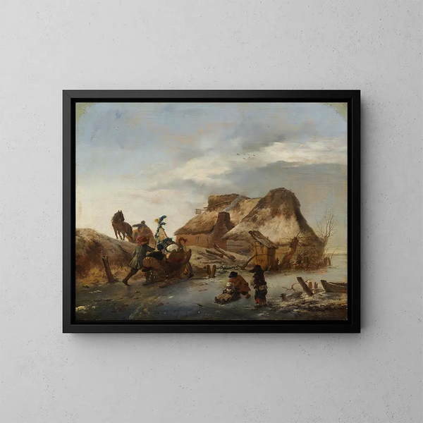 Een edel slee op het ijs - Philips Wouwerman — ingelijst kunstwerk aan de muur