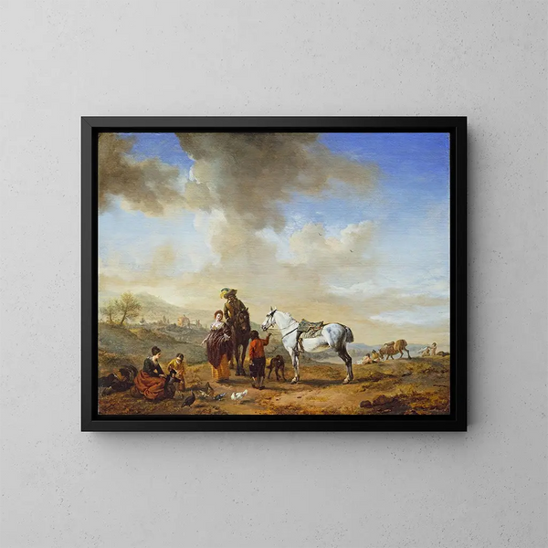 Aan de rivieroevers - Philips Wouwerman — ingelijst kunstwerk aan de muur