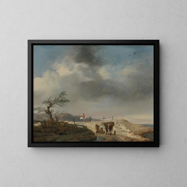 Landschap van duinen met figuren - Philips Wouwerman — ingelijst kunstwerk aan de muur