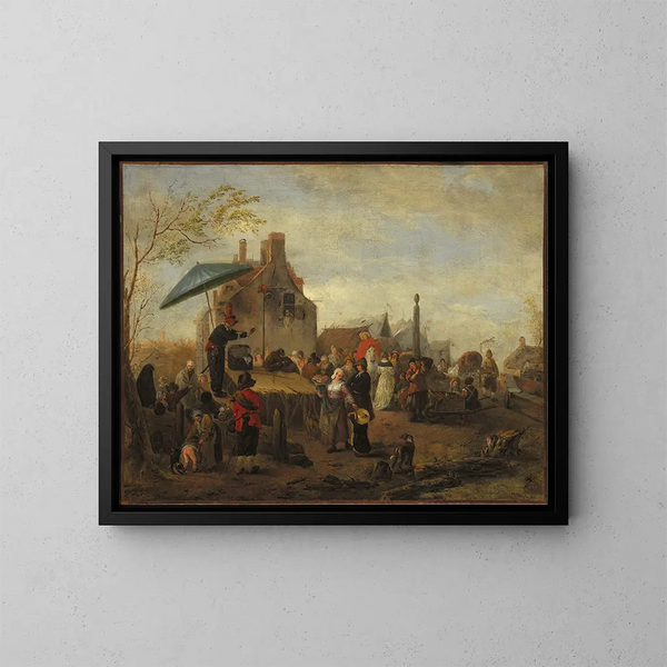 van de markt met jongleurs - Philips Wouwerman — ingelijst kunstwerk aan de muur