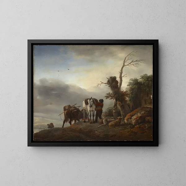 Landschap met lastdieren - Philips Wouwerman — ingelijst kunstwerk aan de muur