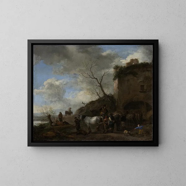 ruiters bij een smid - Philips Wouwerman — ingelijst kunstwerk aan de muur