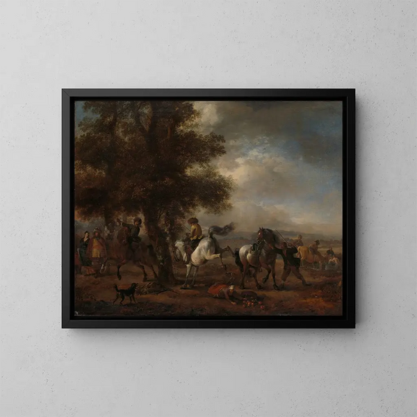 Het grijze dat zich opkrult - Philips Wouwerman — ingelijst kunstwerk aan de muur