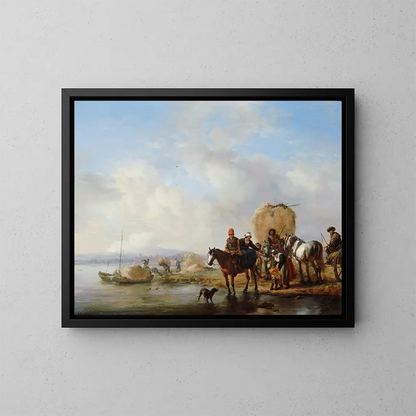 Het hooivorken - Philips Wouwerman — ingelijst kunstwerk aan de muur