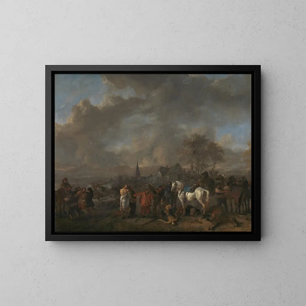 De overwinning van de boeren - Philips Wouwerman — ingelijst kunstwerk aan de muur