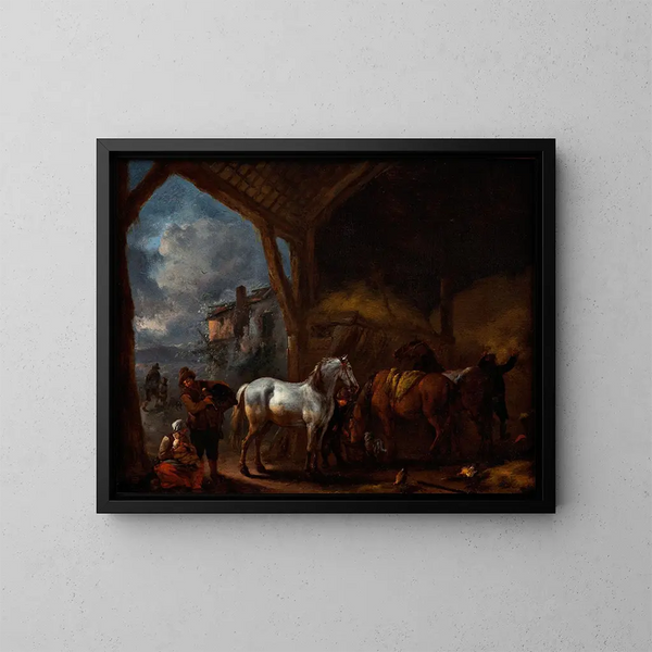 L'écurie - Philips Wouwerman — ingelijst kunstwerk aan de muur