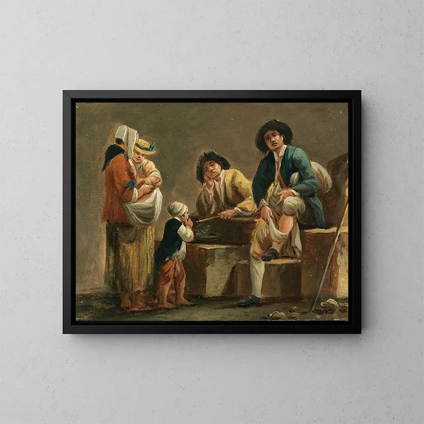Genre scène met boeren - Pierre-Antoine Demachy — ingelijst kunstwerk aan de muur