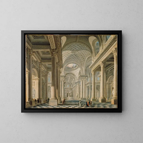 Binnenkant van de kerk van de Madeleine naar het ontwerp van Contant d'Ivry - Pierre-Antoine Demachy — ingelijst kunstwerk aan de muur
