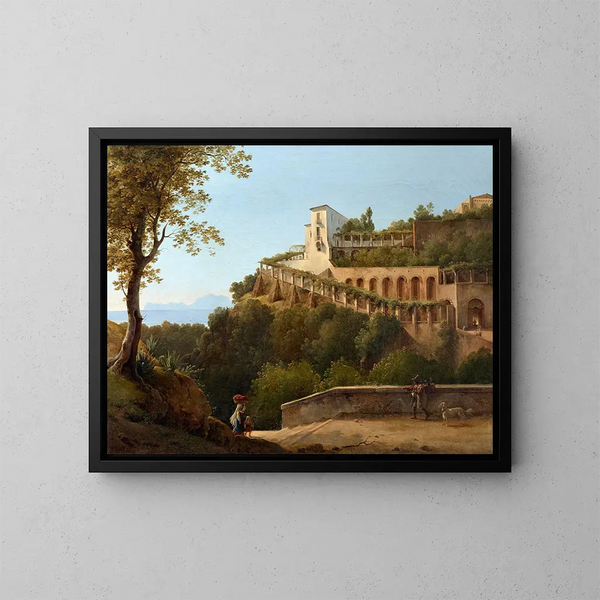 van een klooster bij Napels met uitzicht op Capri - Pierre-Athanase Chauvin — ingelijst kunstwerk aan de muur