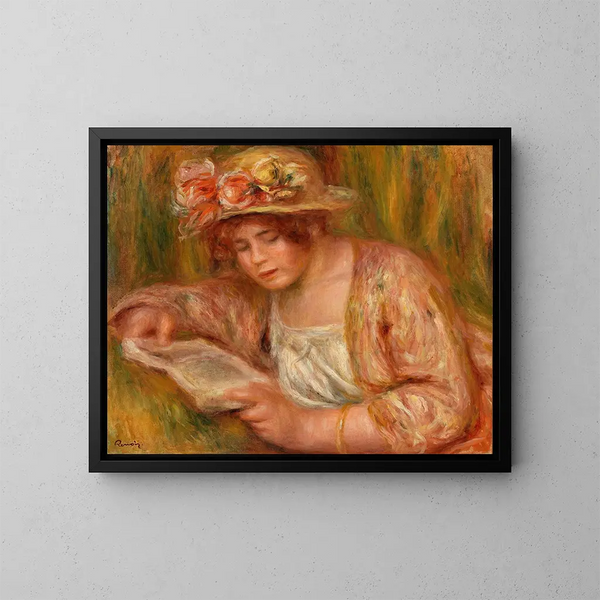 André met hoed lezend - Pierre-Auguste Renoir — ingelijst kunstwerk aan de muur