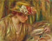 Buste van een vrouw met hoed die leest met haar hoofd naar rechts - Pierre-Auguste Renoir — weergave van het kunstwerk