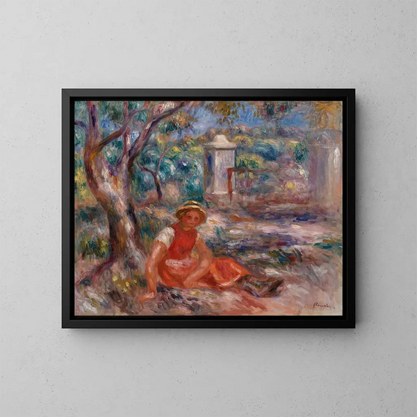 Meisje aan de voet van een boom - Pierre-Auguste Renoir — ingelijst kunstwerk aan de muur
