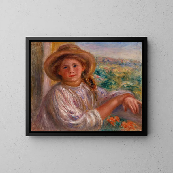 Jonge vrouw op balkon, Cagnes - Pierre-Auguste Renoir — ingelijst kunstwerk aan de muur