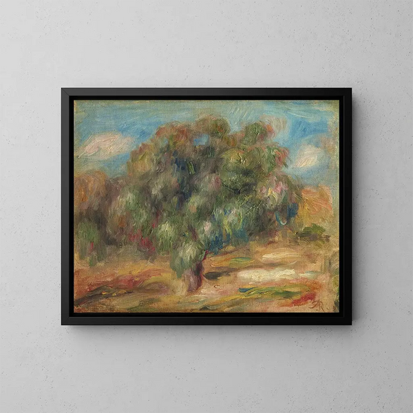 Landschap met vrouw die tuinierder - Pierre-Auguste Renoir — ingelijst kunstwerk aan de muur