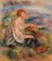 Vrouw in tuleblouse en zwarte rok Vrouw in tuleblouse en zwarte rok in een landschap - Pierre-Auguste Renoir — weergave van het kunstwerk