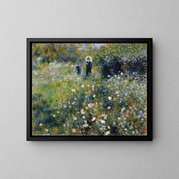 Vrouw met paraplu in een tuin - Pierre-Auguste Renoir — ingelijst kunstwerk aan de muur
