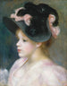 Jonge Vrouw met roze en zwarte hoed - Pierre-Auguste Renoir — weergave van het kunstwerk