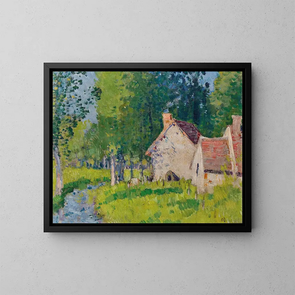 Aan de oever van de rivier - Pierre-Eugène Montzin — ingelijst kunstwerk aan de muur