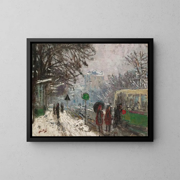 Boulevard Bineau onder de sneeuw - Pierre-Eugène Montzin — ingelijst kunstwerk aan de muur