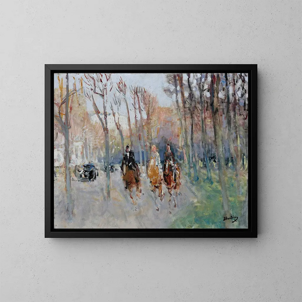ruiters in het Bois de Boulogne - Pierre-Eugène Montzin — ingelijst kunstwerk aan de muur