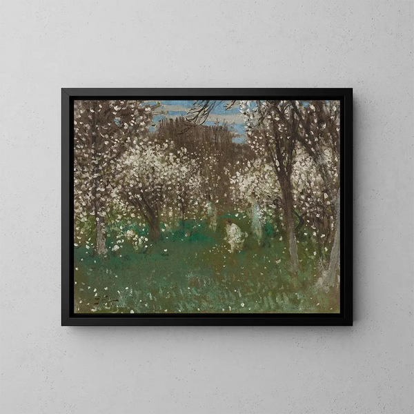 Boomgaard met bloemen - Pierre-Eugène Montzin — ingelijst kunstwerk aan de muur