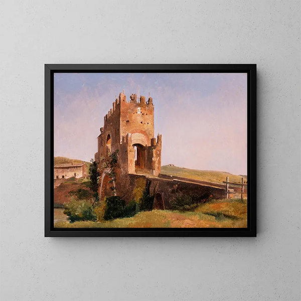 Uitzicht op de Ponte Nomentano op het Romeinse platteland - Pierre-Nicolas Brisset — ingelijst kunstwerk aan de muur