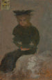 a seated woman with a black hat - Pierre Bonnard — artwork view