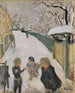Straat onder de sneeuw met spelende kinderen - Pierre Bonnard — weergave van het kunstwerk