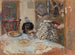 Vrouw en hond aan tafel - Pierre Bonnard — weergave van het kunstwerk