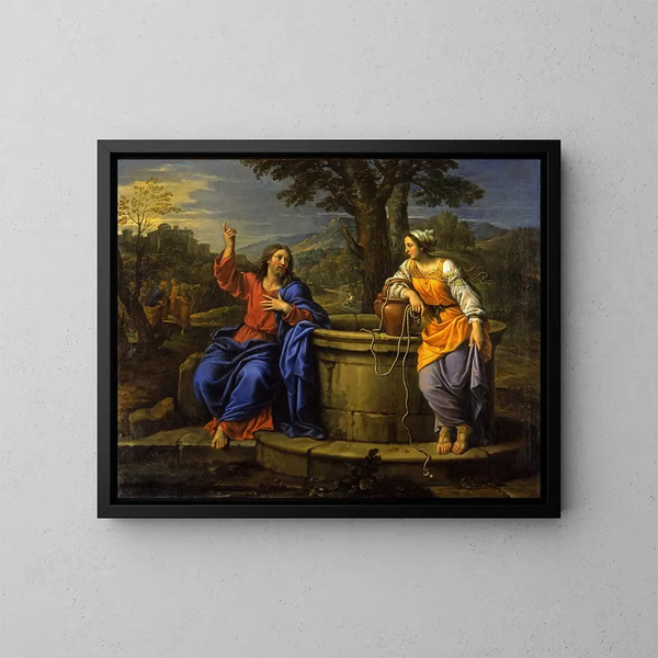 De Christus en de vrouw van Samaria - Pierre Mignard — ingelijst kunstwerk aan de muur