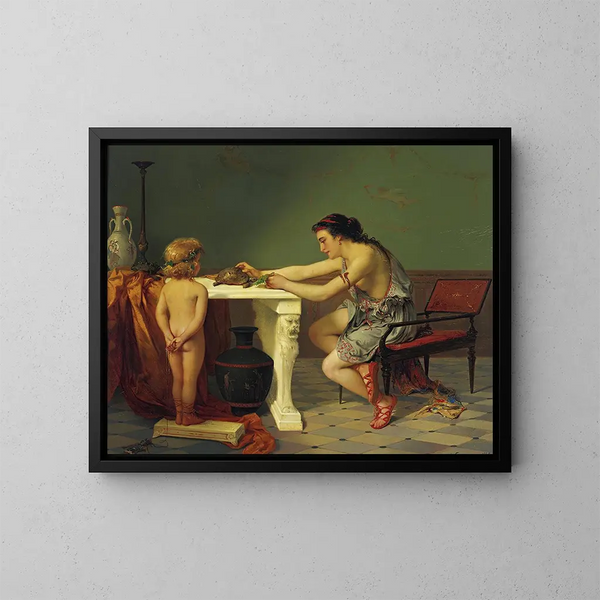 Voeden van de schildpad - Pierre Olivier Joseph Coomans — ingelijst kunstwerk aan de muur