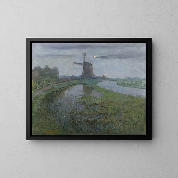Moulin Oostzijdse aan de rivier de Gein bij maanlicht - Piet Mondrian — ingelijst kunstwerk aan de muur