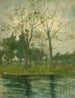 van Twee bomen die zich aftekenen achter een waterloop - Piet Mondrian — weergave van het kunstwerk