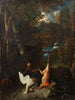 Landschapschilderij met een jager en een jachttrofee - Pieter Andreas Rysbrack — weergave van het kunstwerk