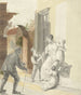 Mendiant die de aalmoes ontvangt van een dame - Pieter Bartholomeusz Barbiers — weergave van het kunstwerk