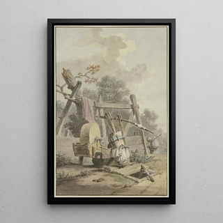 Pieter Bartholomeusz Barbiers - Ein Schleifstein bei einem Brunnen.webp