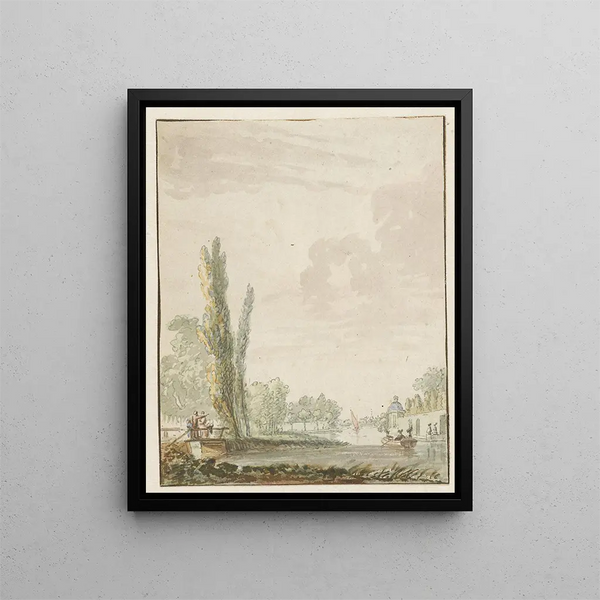 Pieter Bartholomeusz Barbiers - Gezicht langs een rivier met rechts een theekoepelje.webp
