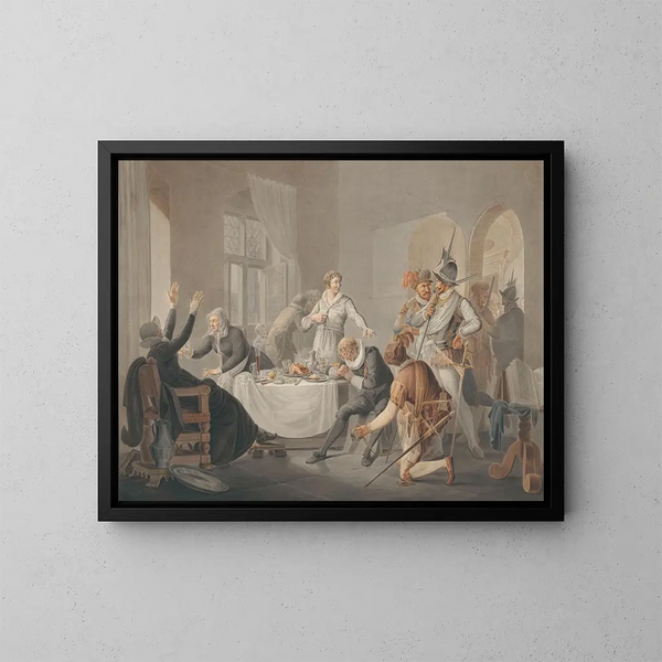 PD Hasselaer maakt naam door de Spanjaarden te laten proberen zijn broer Claes Dirkz te arresteren. - Pieter Bartholomeusz Barbiers — ingelijst kunstwerk aan de muur