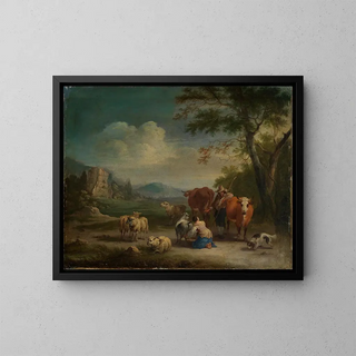 Pieter Bout - Landschaft mit Hirten und gotischer Burgruine.webp