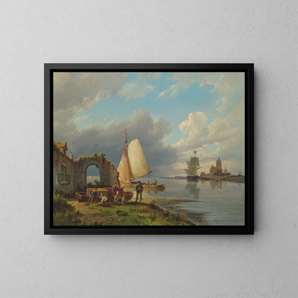 op de Spaarne in Haarlem - Pieter Christian Dommersen — ingelijst kunstwerk aan de muur