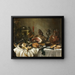 stilleven met een roemer, een aardewerken kruik, een omgekeerde zilveren beker, een ham en andere voorwerpen op een tafelkleed - Pieter Claesz — ingelijst kunstwerk aan de muur
