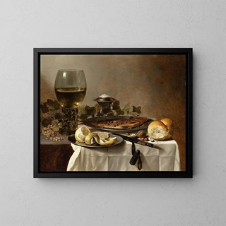 Pieter Claesz - Still Life with Herring Wine and Bread.webp