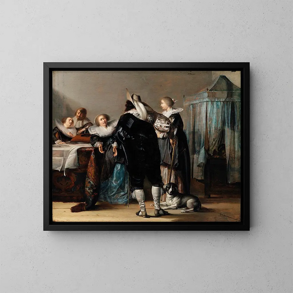 binnenkant met figuren - Pieter Codde — ingelijst kunstwerk aan de muur