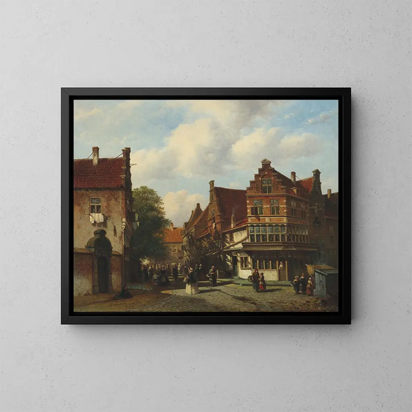 Een Nederlandse Straatscène - Pieter Gerardus Vertin — ingelijst kunstwerk aan de muur