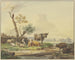 naast een hek, vee op de wei, rechts twee varkens - Pieter Gerardus van Os — weergave van het kunstwerk